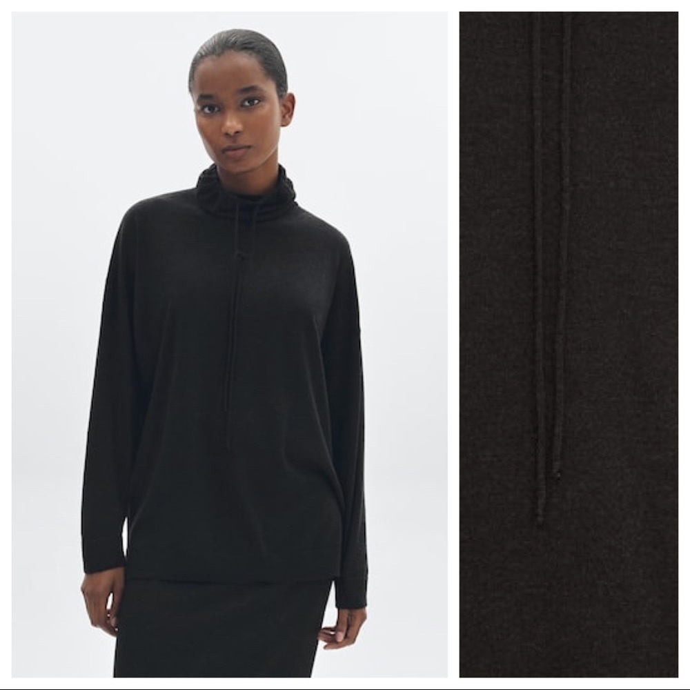 NWT. Massimo Dutti Black/Gray Shawl Neck Knit Sweater. Size S.